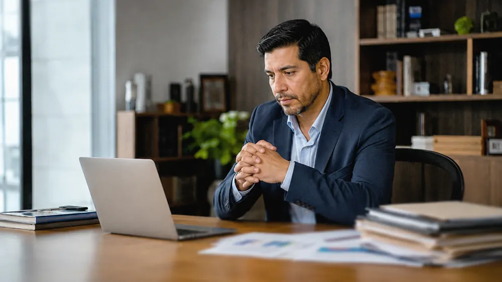 Directivo de una PyME revisando la información de su empresa